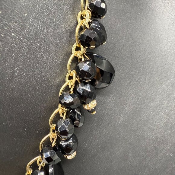Talbots Rhinestone Black Faceted Bead Crystal Layer Chain Statement Necklace - Picture 4 of 5